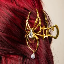 Blue Banana Spider & Pearl Hair Clip (Antique Gold)