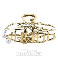 Blue Banana Spider & Pearl Hair Clip (Antique Gold)