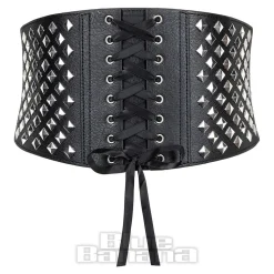 Blue Banana Square Stud Strap Laces Belt (Black)