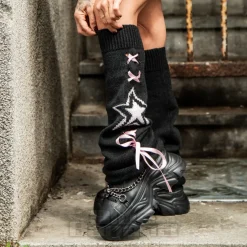 Blue Banana Star Legwarmers (Black/Pink)