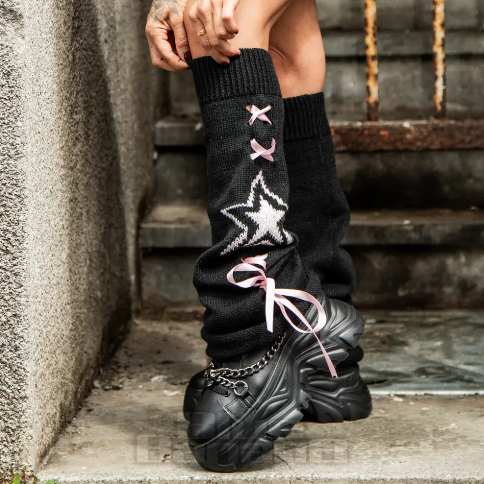 Blue Banana Star Legwarmers (Black/Pink)