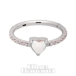 Blue Banana Steel 1.2mm Heart Hinged Segment Ring (Opal)
