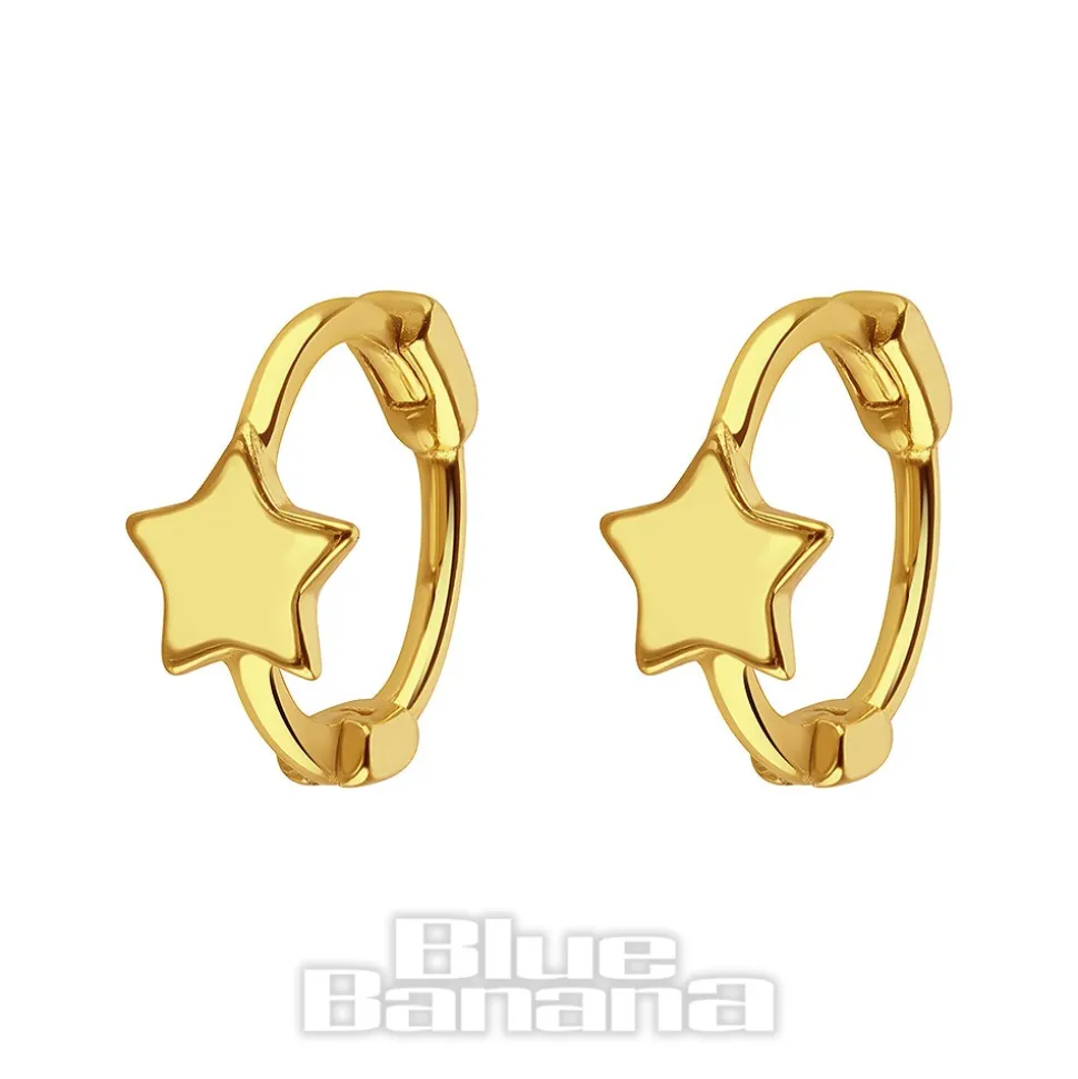 Blue Banana Sterling Gold Star Clicker Hoops (Pair)