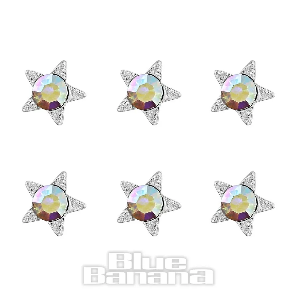 Blue Banana Sterling Silver Aurora Borealis Star Nose Studs (6 Pack)