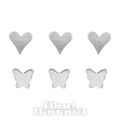 Blue Banana Sterling Silver Butterfly Heart Nose Studs (6 Pack)