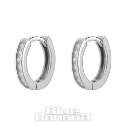 Blue Banana Sterling Silver Crystal Row Clicker Hoops (Pair)