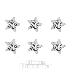 Blue Banana Sterling Silver Crystal Star Nose Studs (6 Pack)