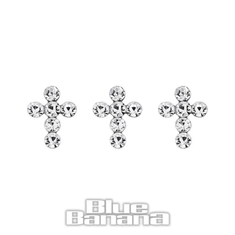 Blue Banana Sterling silver Cross & Gem Nose Studs (3 Pack)