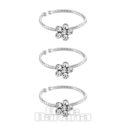 Blue Banana Sterling Silver Crystal Flower Nose Rings (3 Pack)