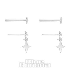 Blue Banana Sterling Silver Long Star Threadless Labrets (2 Pack)