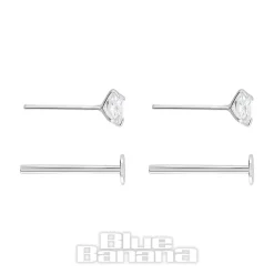 Blue Banana Sterling Silver 3mm Square Crystal Threadless Labrets (2 Pack)