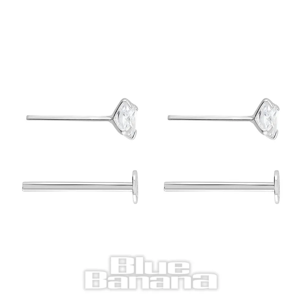Blue Banana Sterling Silver 3mm Square Crystal Threadless Labrets (2 Pack)