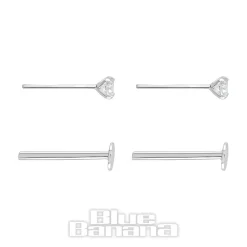 Blue Banana Sterling Silver 2mm Round Crystal Threadless Labrets (2 Pack)
