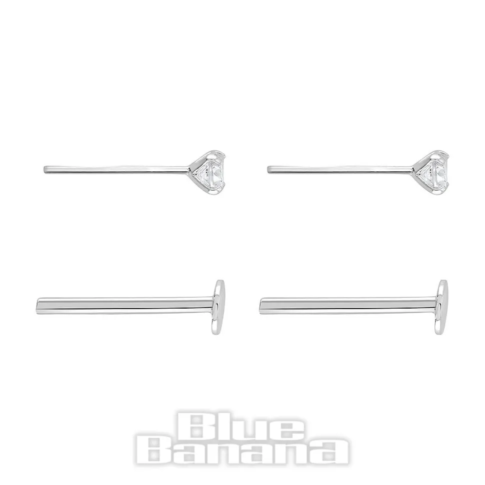 Blue Banana Sterling Silver 2mm Round Crystal Threadless Labrets (2 Pack)