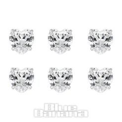 Blue Banana Sterling Silver 2.5mm/3mm Hearts Nose Studs (6 Pack)