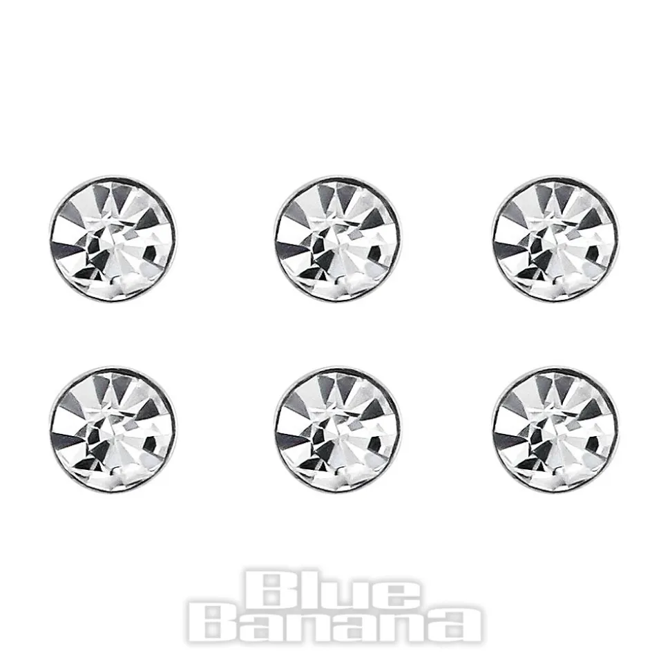Blue Banana Sterling Silver 1.5mm Crystal Nose Studs (6 Pack)