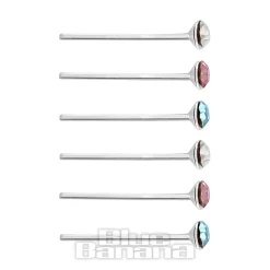 Blue Banana Sterling Silver 2.0mm Crystal/Pink/Aqua Nose Studs (6 Pack)