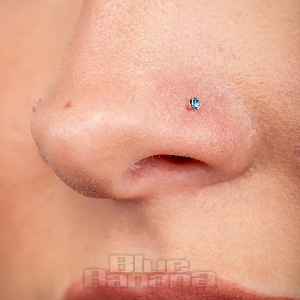 Blue Banana Sterling Silver 2.0mm Crystal/Pink/Aqua Nose Studs (6 Pack)