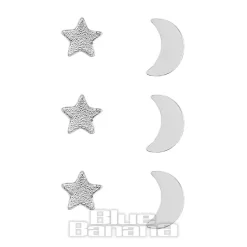 Blue Banana Sterling Silver Moon & Star Nose Studs (6 Pack)