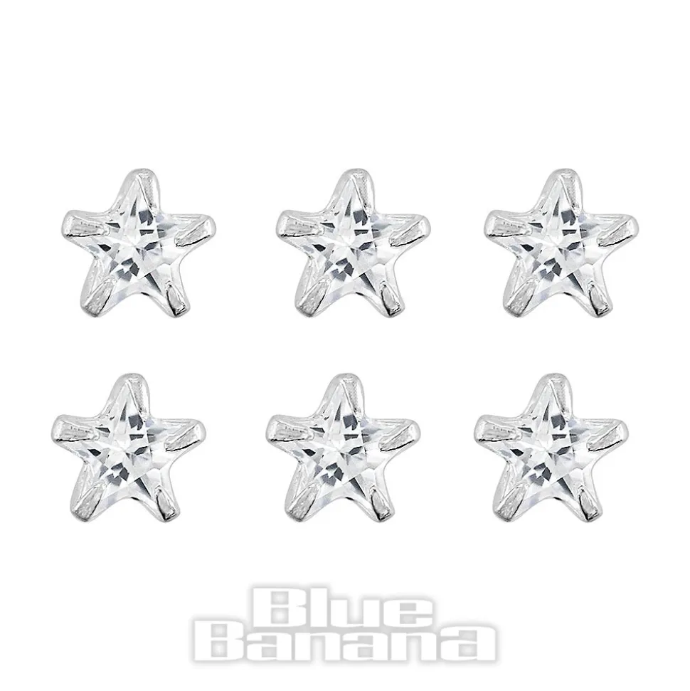Blue Banana Sterling Silver 2.5mm Crystal Star Nose Studs (6 Pack)