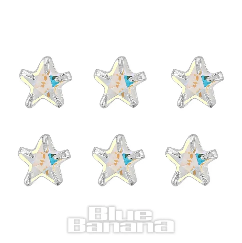 Blue Banana Sterling Silver 2.5mm Aurora Borealis Star Nose Studs (6 Pack)