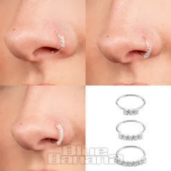 Blue Banana Sterling Silver 3/5/7 Square Stone Set Nose Rings (Silver)