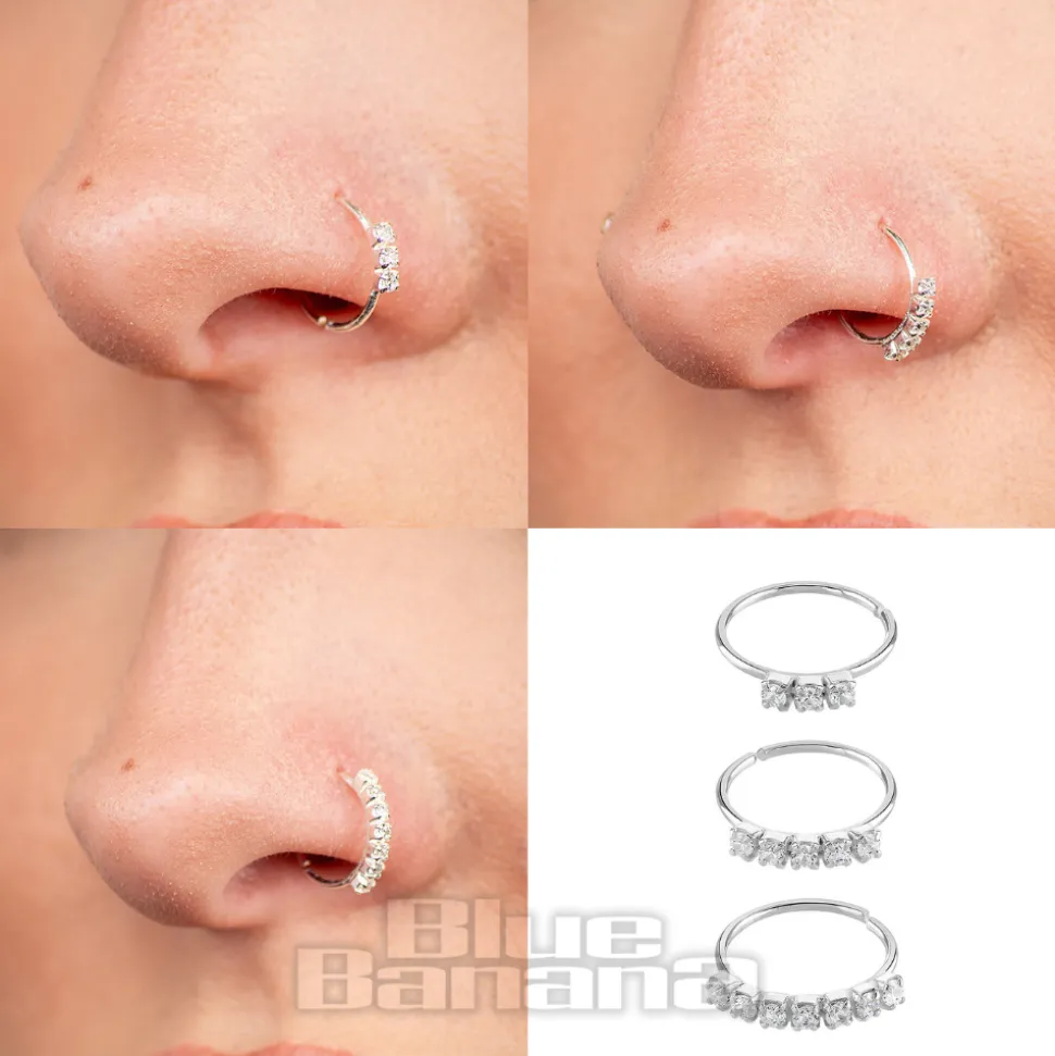 Blue Banana Sterling Silver 3/5/7 Square Stone Set Nose Rings (Silver)