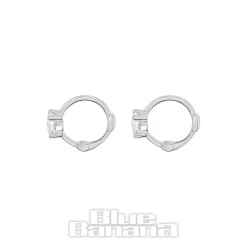 Blue Banana Sterling Silver Square Crystal Clicker Hoops (Pair)