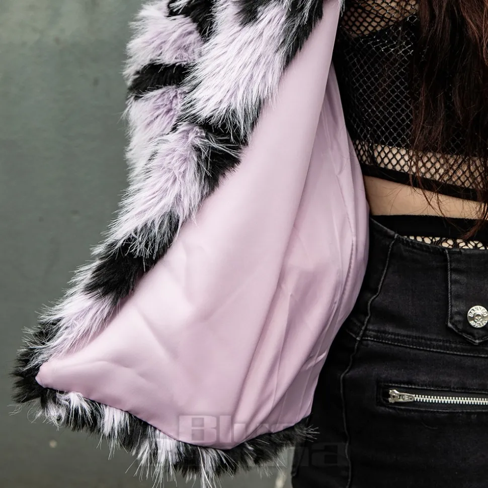 Blue Banana Striped Faux Fur Coat (Lilac/Black)