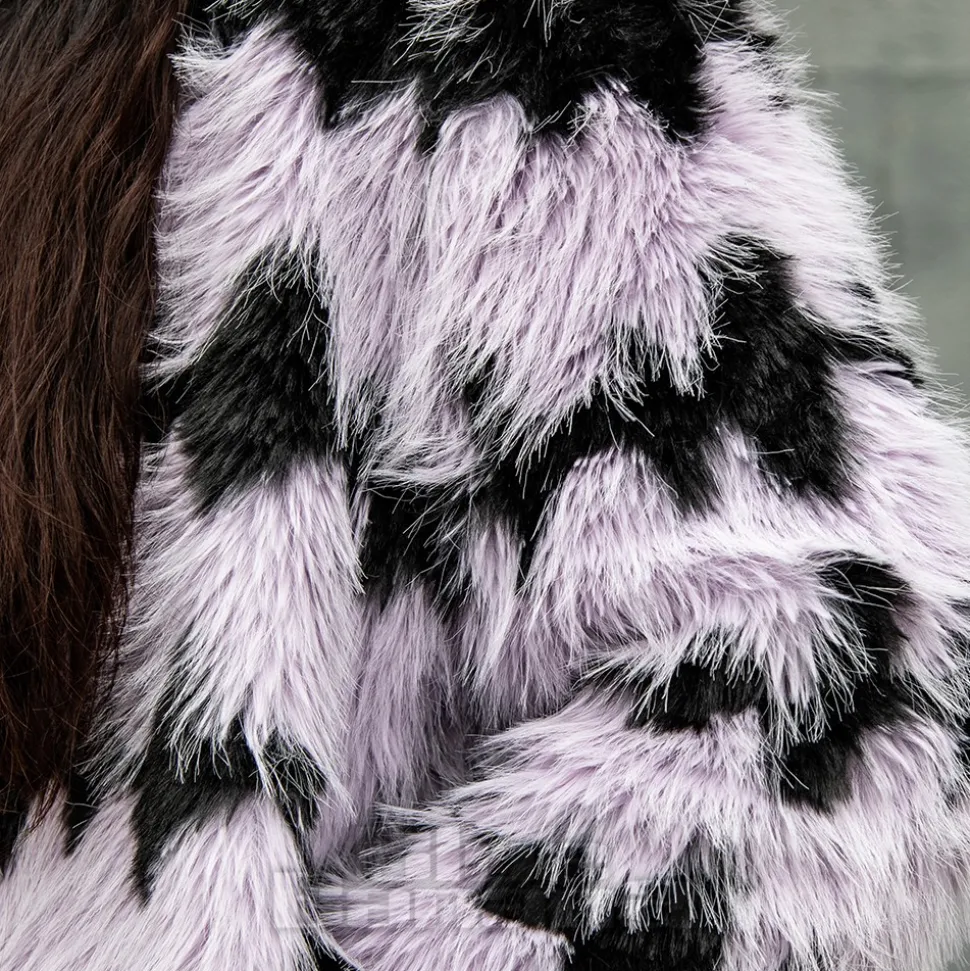 Blue Banana Striped Faux Fur Coat (Lilac/Black)