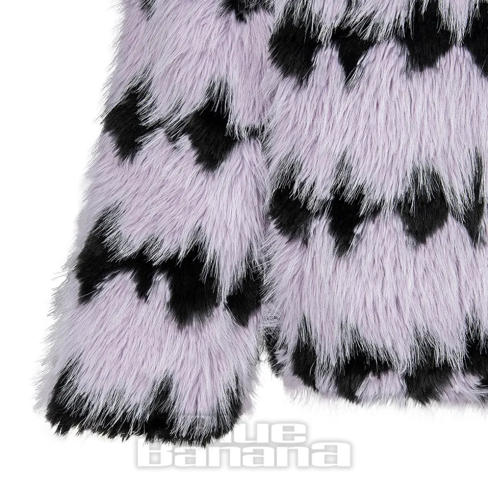 Blue Banana Striped Faux Fur Coat (Lilac/Black)
