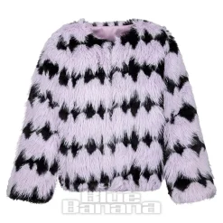 Blue Banana Striped Faux Fur Coat (Lilac/Black)