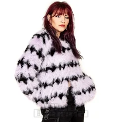 Blue Banana Striped Faux Fur Coat (Lilac/Black)
