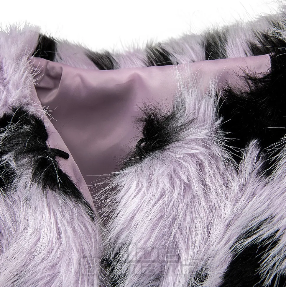 Blue Banana Striped Faux Fur Coat (Lilac/Black)
