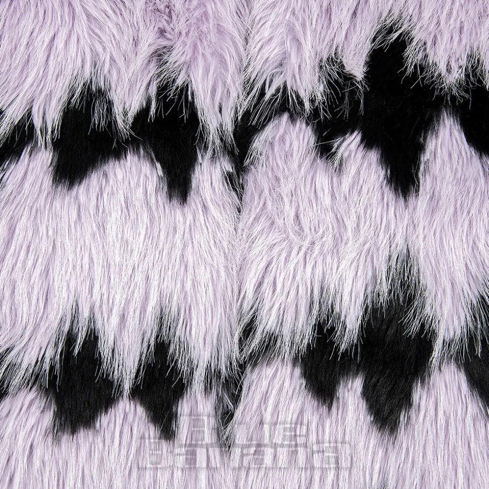 Blue Banana Striped Faux Fur Coat (Lilac/Black)
