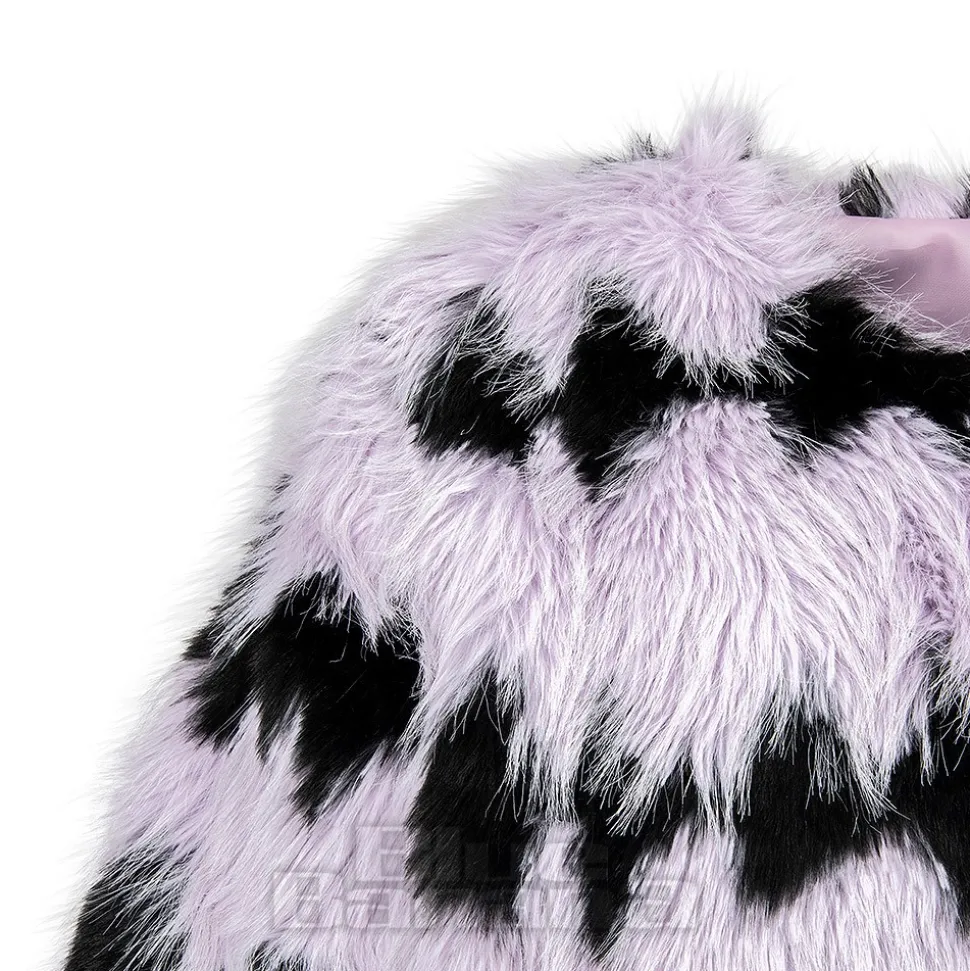 Blue Banana Striped Faux Fur Coat (Lilac/Black)