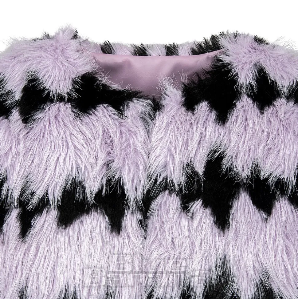 Blue Banana Striped Faux Fur Coat (Lilac/Black)