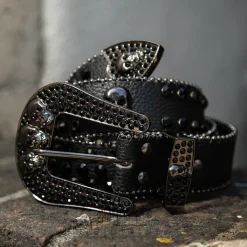 Blue Banana Studded Skull Belt (Black)