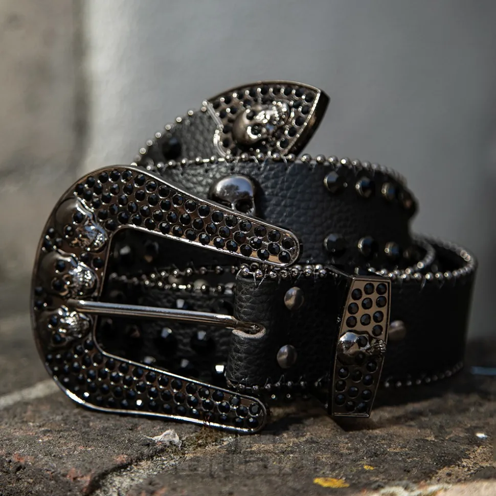 Blue Banana Studded Skull Belt (Black)