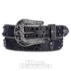 Blue Banana Studded Skull Belt (Black)