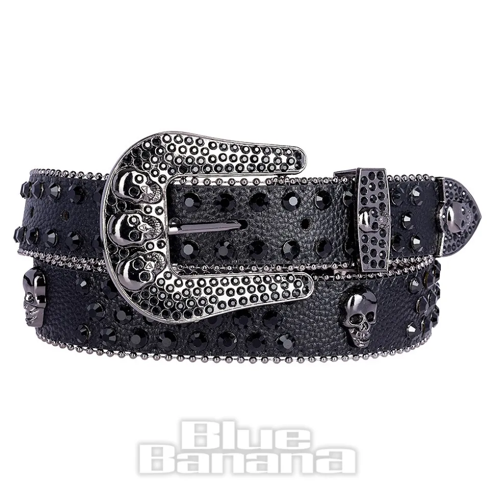 Blue Banana Studded Skull Belt (Black)