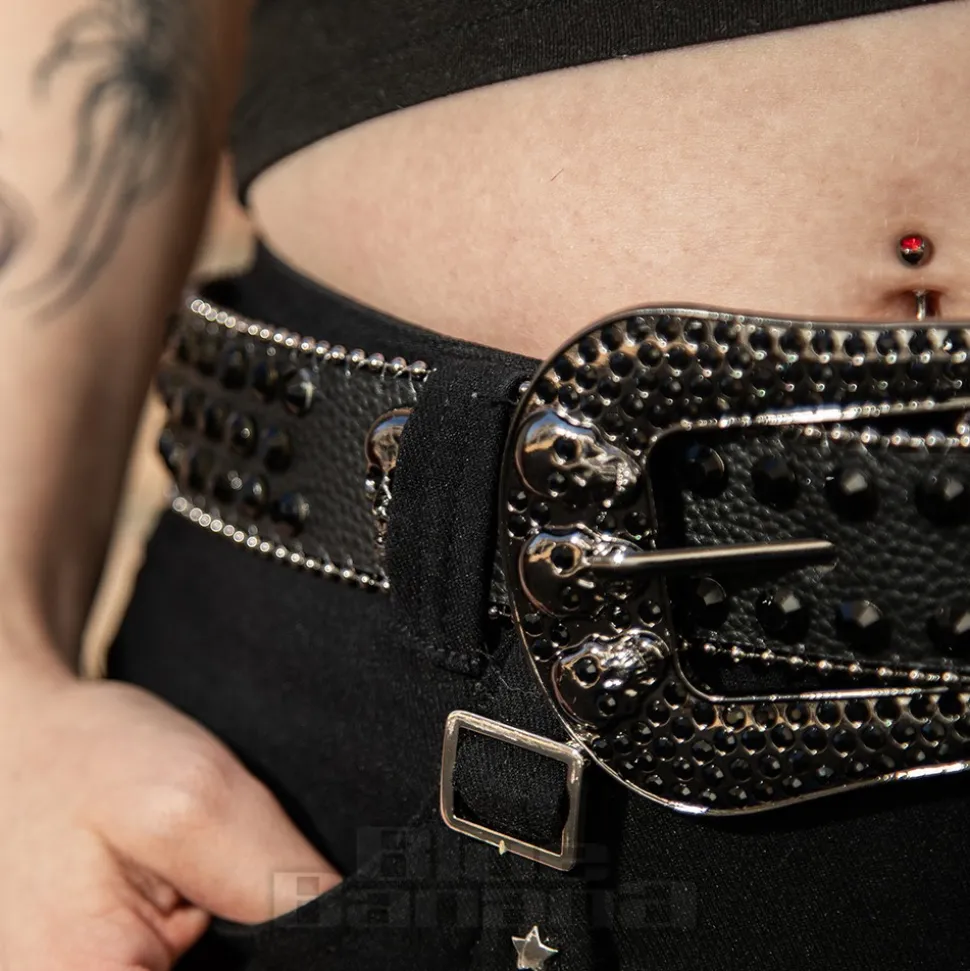Blue Banana Studded Skull Belt (Black)