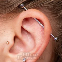 Blue Banana Surgical Steel Crystal Industrial Bar (Silver)