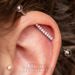 Blue Banana Surgical Steel Crystal Industrial Bar (Silver)