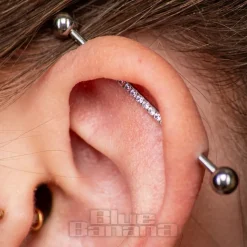 Blue Banana Surgical Steel Crystal Industrial Bar (Silver)