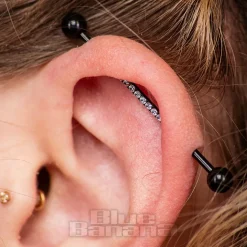 Blue Banana Surgical Steel Crystal Industrial Bar (Black)