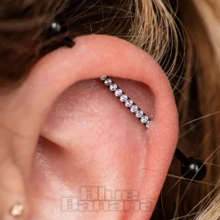 Blue Banana Surgical Steel Crystal Industrial Bar (Black)