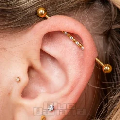 Blue Banana Surgical Steel Crystal Industrial Bar (Gold)