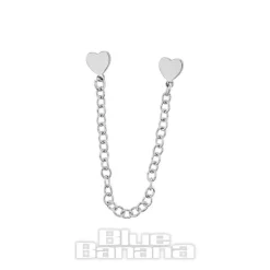 Blue Banana Surgical Steel Crystal Hearts Ear Chain (Silver)