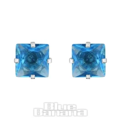 Blue Banana Surgical Steel Cubic Zirconia Square Stud Earrings (Aqua)